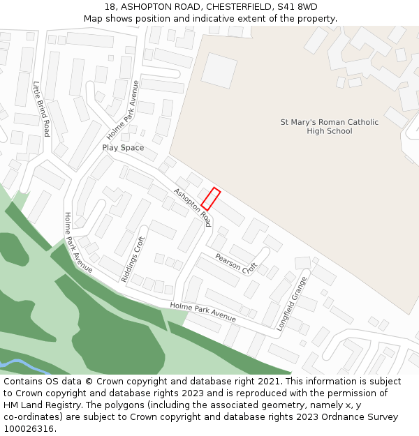 18, ASHOPTON ROAD, CHESTERFIELD, S41 8WD: Location map and indicative extent of plot