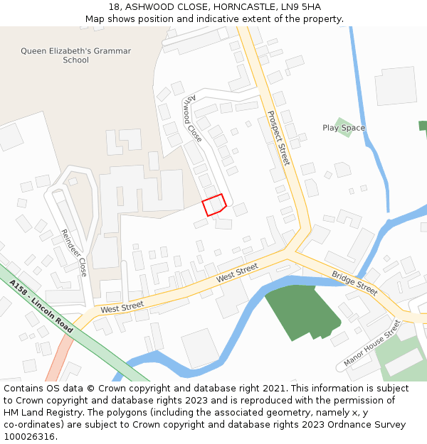18, ASHWOOD CLOSE, HORNCASTLE, LN9 5HA: Location map and indicative extent of plot