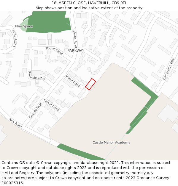 18, ASPEN CLOSE, HAVERHILL, CB9 9EL: Location map and indicative extent of plot