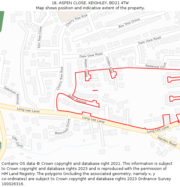 18, ASPEN CLOSE, KEIGHLEY, BD21 4TW: Location map and indicative extent of plot