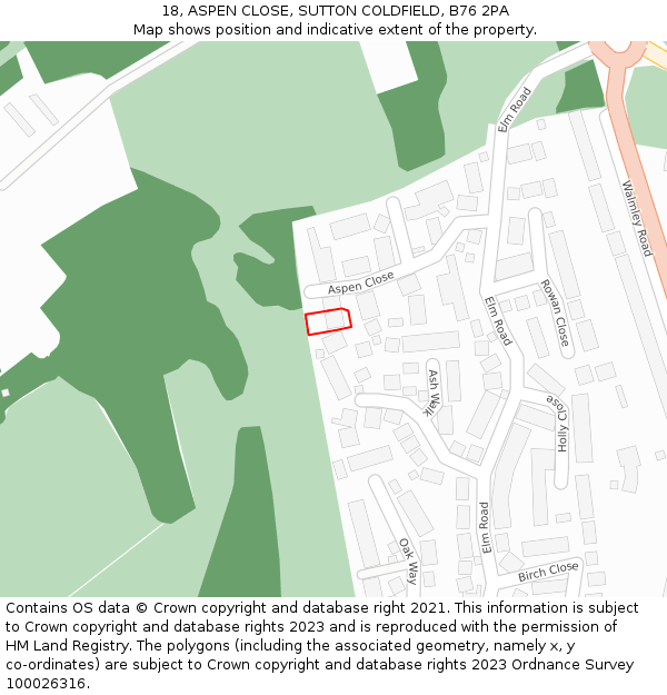 18, ASPEN CLOSE, SUTTON COLDFIELD, B76 2PA: Location map and indicative extent of plot