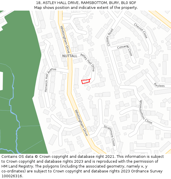 18, ASTLEY HALL DRIVE, RAMSBOTTOM, BURY, BL0 9DF: Location map and indicative extent of plot
