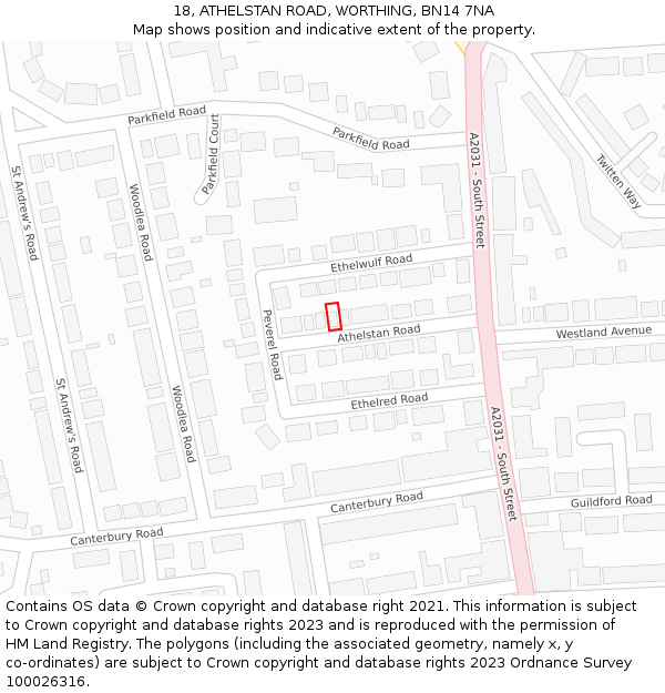 18, ATHELSTAN ROAD, WORTHING, BN14 7NA: Location map and indicative extent of plot