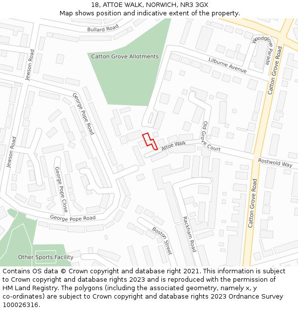 18, ATTOE WALK, NORWICH, NR3 3GX: Location map and indicative extent of plot