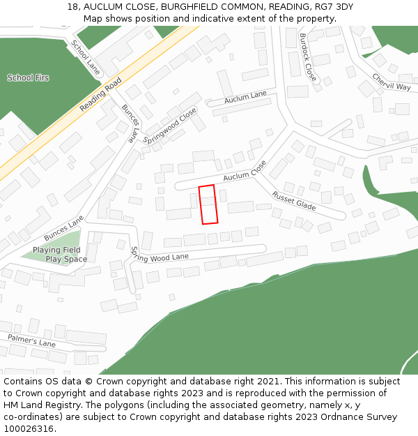 18, AUCLUM CLOSE, BURGHFIELD COMMON, READING, RG7 3DY: Location map and indicative extent of plot