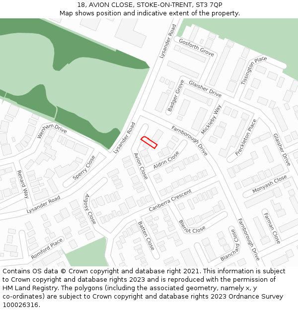 18, AVION CLOSE, STOKE-ON-TRENT, ST3 7QP: Location map and indicative extent of plot