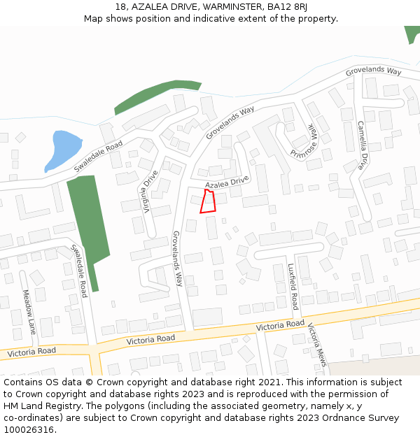18, AZALEA DRIVE, WARMINSTER, BA12 8RJ: Location map and indicative extent of plot