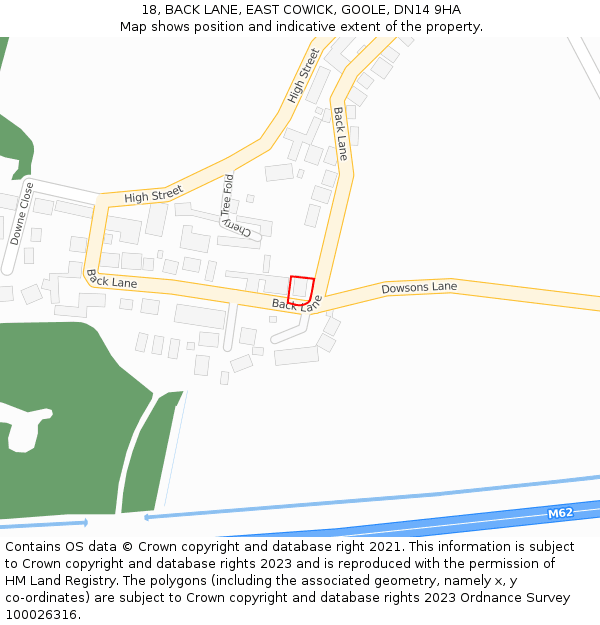18, BACK LANE, EAST COWICK, GOOLE, DN14 9HA: Location map and indicative extent of plot