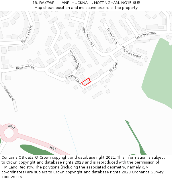 18, BAKEWELL LANE, HUCKNALL, NOTTINGHAM, NG15 6UR: Location map and indicative extent of plot