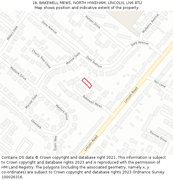 18, BAKEWELL MEWS, NORTH HYKEHAM, LINCOLN, LN6 8TU: Location map and indicative extent of plot