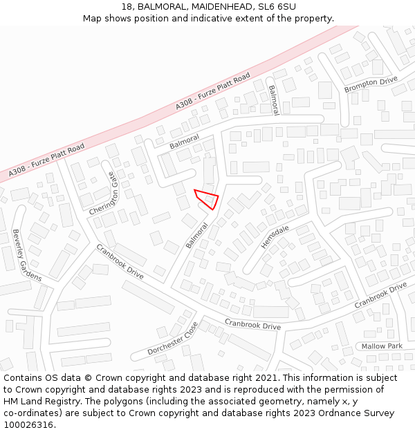 18, BALMORAL, MAIDENHEAD, SL6 6SU: Location map and indicative extent of plot