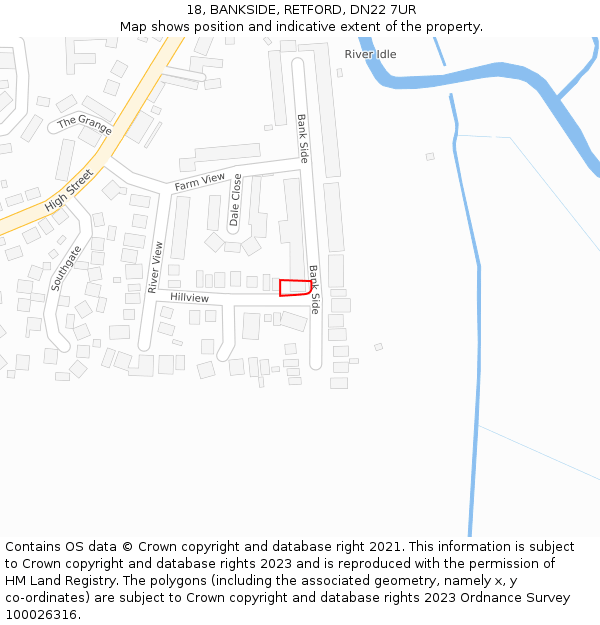 18, BANKSIDE, RETFORD, DN22 7UR: Location map and indicative extent of plot