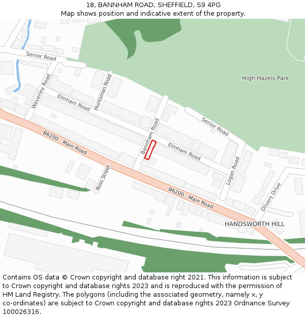 18, BANNHAM ROAD, SHEFFIELD, S9 4PG: Location map and indicative extent of plot