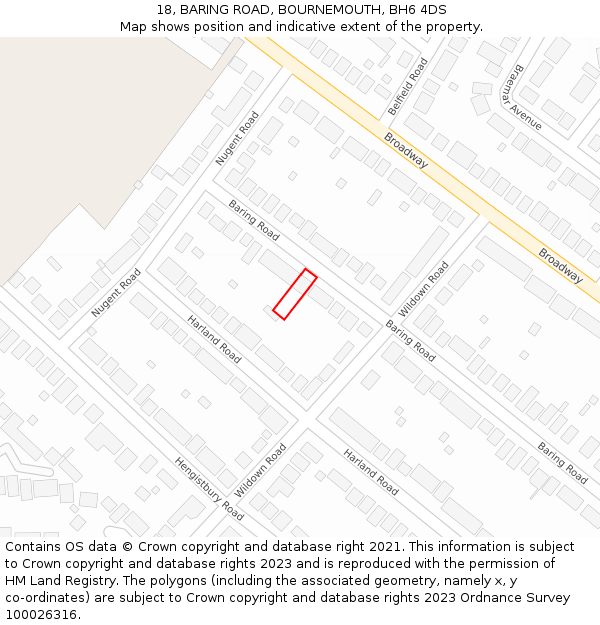 18, BARING ROAD, BOURNEMOUTH, BH6 4DS: Location map and indicative extent of plot