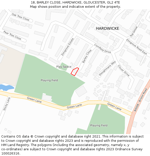 18, BARLEY CLOSE, HARDWICKE, GLOUCESTER, GL2 4TE: Location map and indicative extent of plot