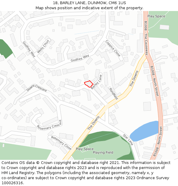 18, BARLEY LANE, DUNMOW, CM6 1US: Location map and indicative extent of plot
