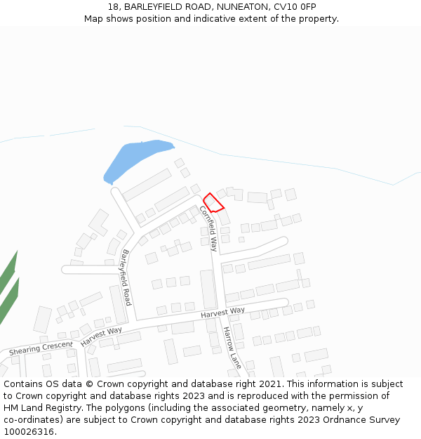 18, BARLEYFIELD ROAD, NUNEATON, CV10 0FP: Location map and indicative extent of plot
