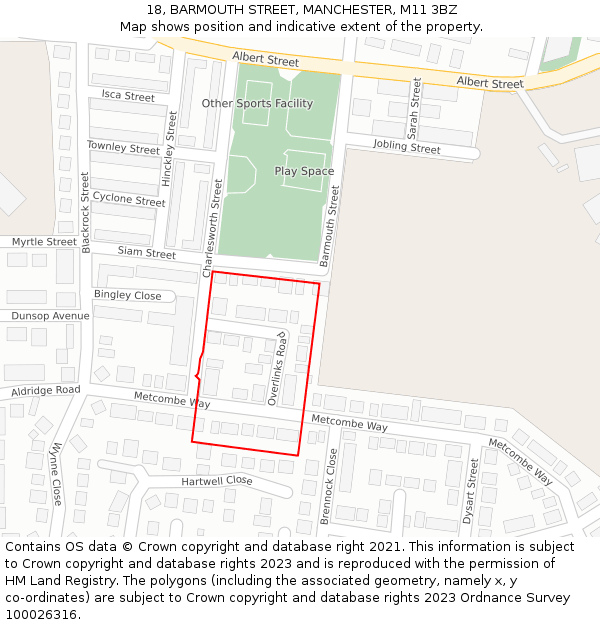 18, BARMOUTH STREET, MANCHESTER, M11 3BZ: Location map and indicative extent of plot