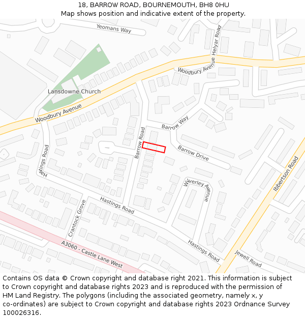 18, BARROW ROAD, BOURNEMOUTH, BH8 0HU: Location map and indicative extent of plot