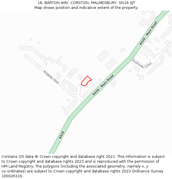 18, BARTON WAY, CORSTON, MALMESBURY, SN16 0JT: Location map and indicative extent of plot