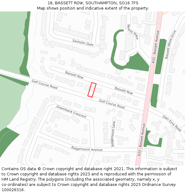 18, BASSETT ROW, SOUTHAMPTON, SO16 7FS: Location map and indicative extent of plot