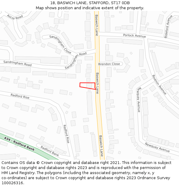 18, BASWICH LANE, STAFFORD, ST17 0DB: Location map and indicative extent of plot