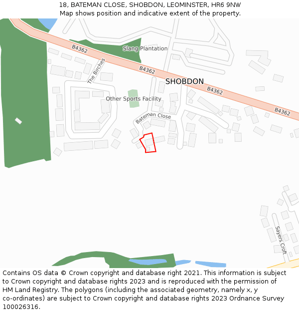 18, BATEMAN CLOSE, SHOBDON, LEOMINSTER, HR6 9NW: Location map and indicative extent of plot