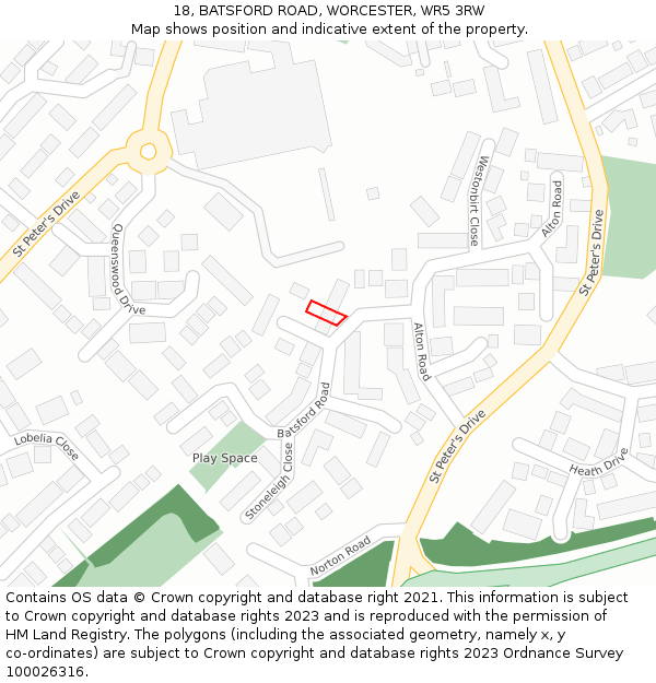 18, BATSFORD ROAD, WORCESTER, WR5 3RW: Location map and indicative extent of plot
