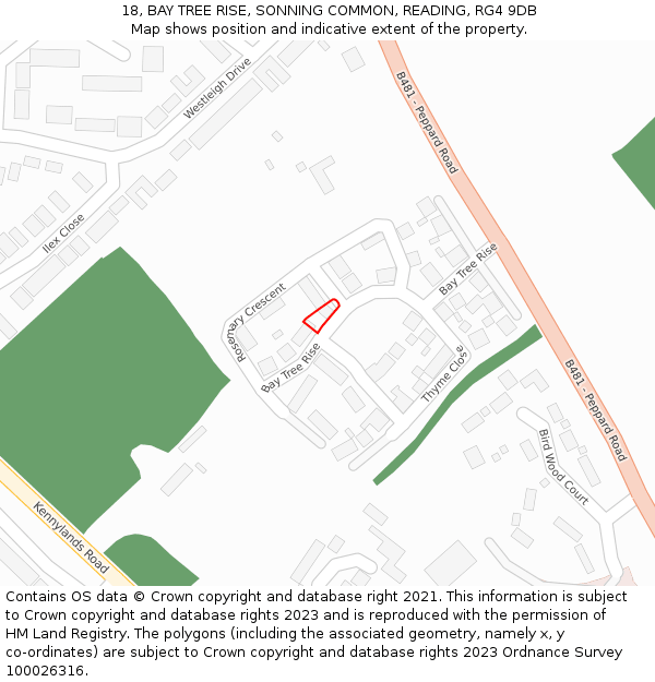 18, BAY TREE RISE, SONNING COMMON, READING, RG4 9DB: Location map and indicative extent of plot
