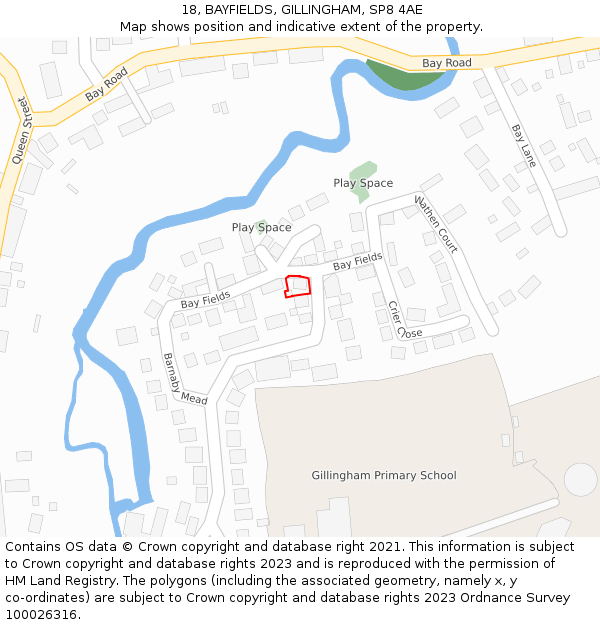 18, BAYFIELDS, GILLINGHAM, SP8 4AE: Location map and indicative extent of plot