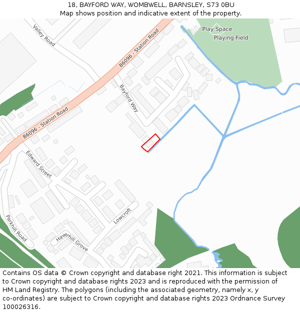 18, BAYFORD WAY, WOMBWELL, BARNSLEY, S73 0BU: Location map and indicative extent of plot