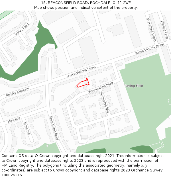18, BEACONSFIELD ROAD, ROCHDALE, OL11 2WE: Location map and indicative extent of plot
