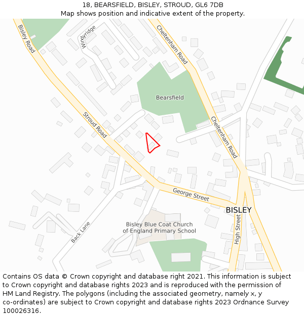 18, BEARSFIELD, BISLEY, STROUD, GL6 7DB: Location map and indicative extent of plot