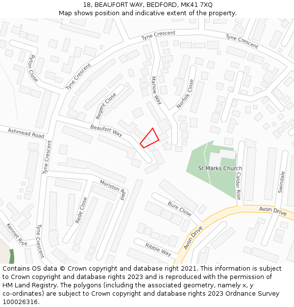 18, BEAUFORT WAY, BEDFORD, MK41 7XQ: Location map and indicative extent of plot