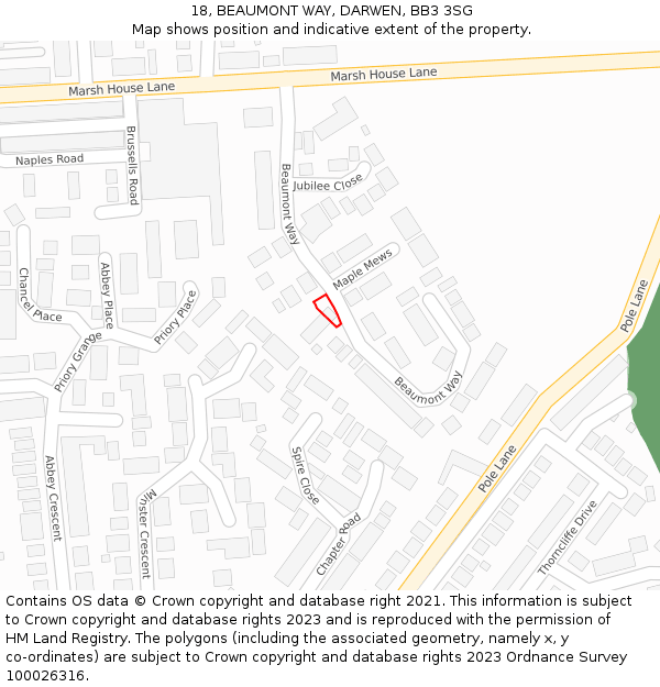18, BEAUMONT WAY, DARWEN, BB3 3SG: Location map and indicative extent of plot