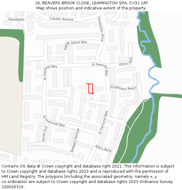 18, BEAVERS BROOK CLOSE, LEAMINGTON SPA, CV31 1AF: Location map and indicative extent of plot