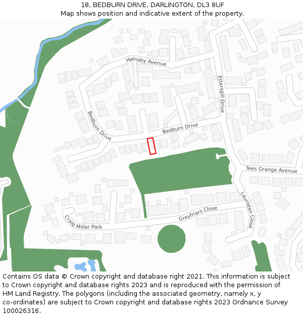 18, BEDBURN DRIVE, DARLINGTON, DL3 8UF: Location map and indicative extent of plot
