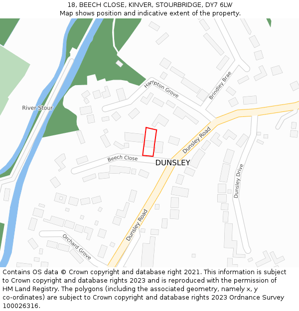 18, BEECH CLOSE, KINVER, STOURBRIDGE, DY7 6LW: Location map and indicative extent of plot