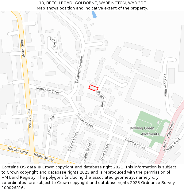 18, BEECH ROAD, GOLBORNE, WARRINGTON, WA3 3DE: Location map and indicative extent of plot