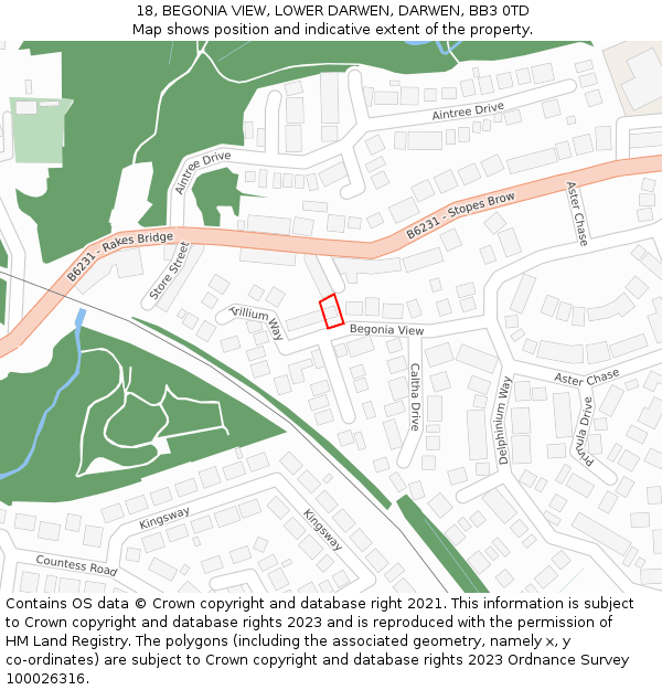 18, BEGONIA VIEW, LOWER DARWEN, DARWEN, BB3 0TD: Location map and indicative extent of plot