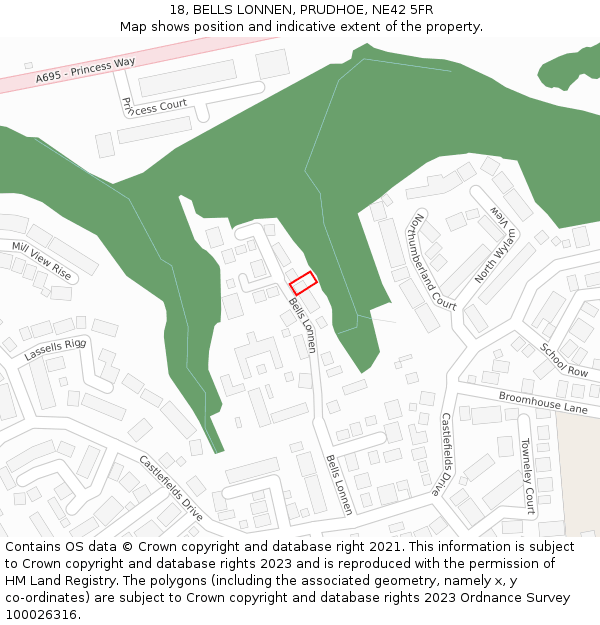 18, BELLS LONNEN, PRUDHOE, NE42 5FR: Location map and indicative extent of plot