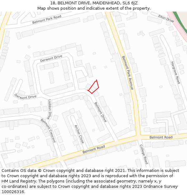 18, BELMONT DRIVE, MAIDENHEAD, SL6 6JZ: Location map and indicative extent of plot