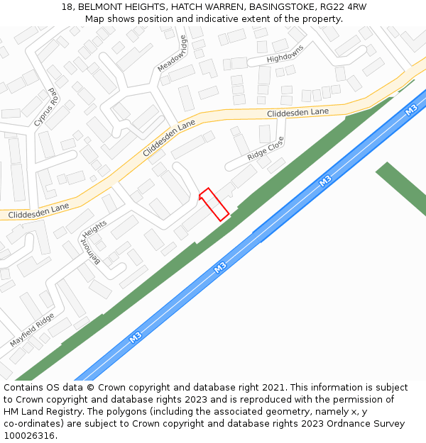 18, BELMONT HEIGHTS, HATCH WARREN, BASINGSTOKE, RG22 4RW: Location map and indicative extent of plot
