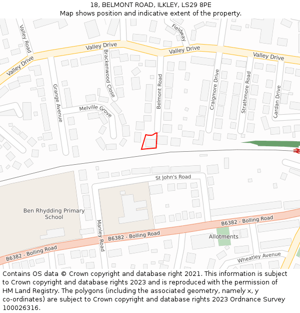 18, BELMONT ROAD, ILKLEY, LS29 8PE: Location map and indicative extent of plot