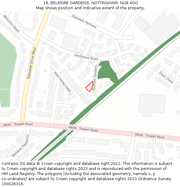 18, BELMORE GARDENS, NOTTINGHAM, NG8 4GG: Location map and indicative extent of plot