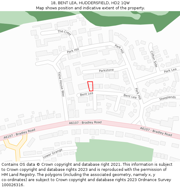 18, BENT LEA, HUDDERSFIELD, HD2 1QW: Location map and indicative extent of plot