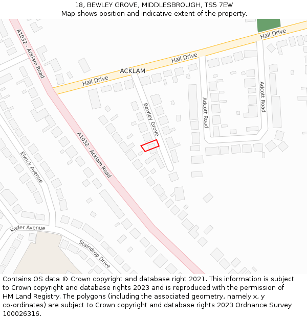 18, BEWLEY GROVE, MIDDLESBROUGH, TS5 7EW: Location map and indicative extent of plot