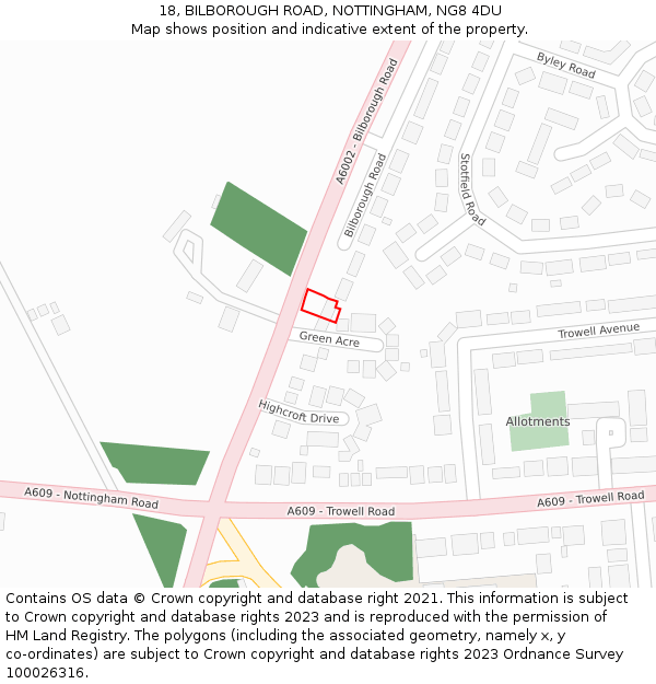 18, BILBOROUGH ROAD, NOTTINGHAM, NG8 4DU: Location map and indicative extent of plot