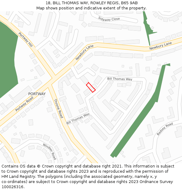 18, BILL THOMAS WAY, ROWLEY REGIS, B65 9AB: Location map and indicative extent of plot
