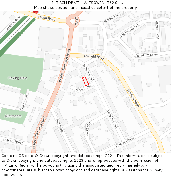 18, BIRCH DRIVE, HALESOWEN, B62 9HU: Location map and indicative extent of plot